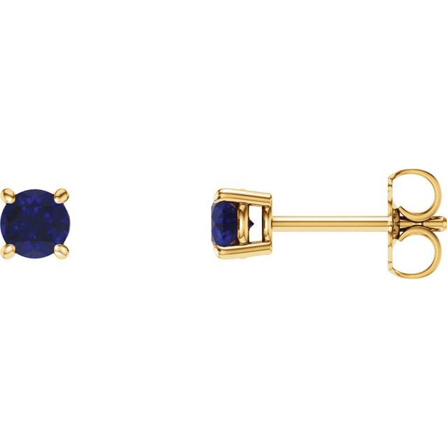 14K Yellow 4 mm Lab-Grown Blue Sapphire Earrings