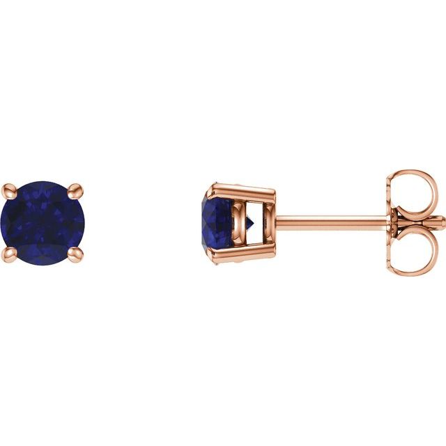 14K Rose 5 mm Lab-Grown Blue Sapphire Earrings