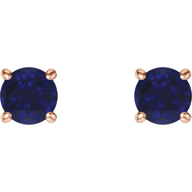 14K Rose 5 mm Natural Blue Sapphire Earrings