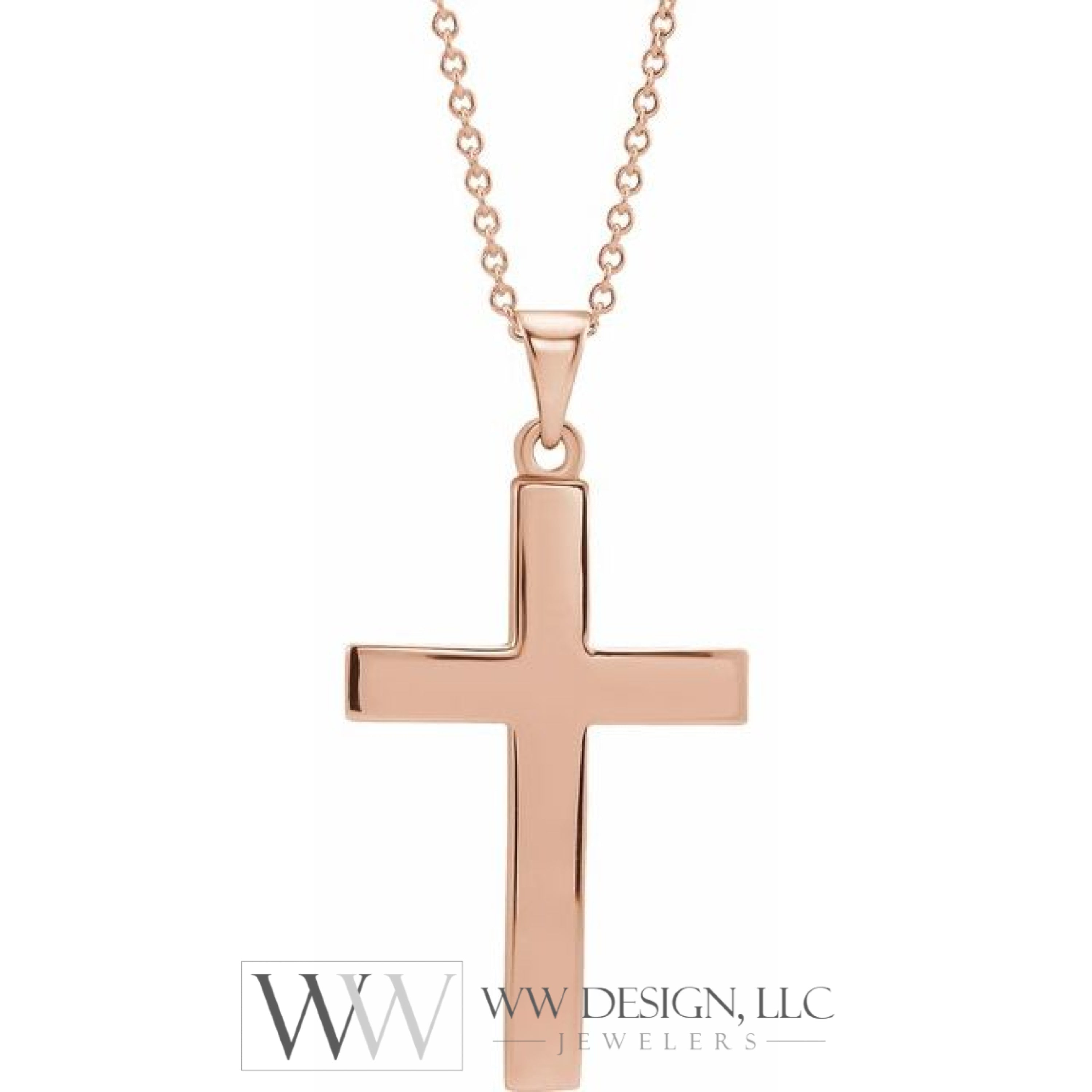 23mm x 15.9mm Cross 18" Necklace - 14K Gold (Y, W, or R), Platinum or Sterling Silver