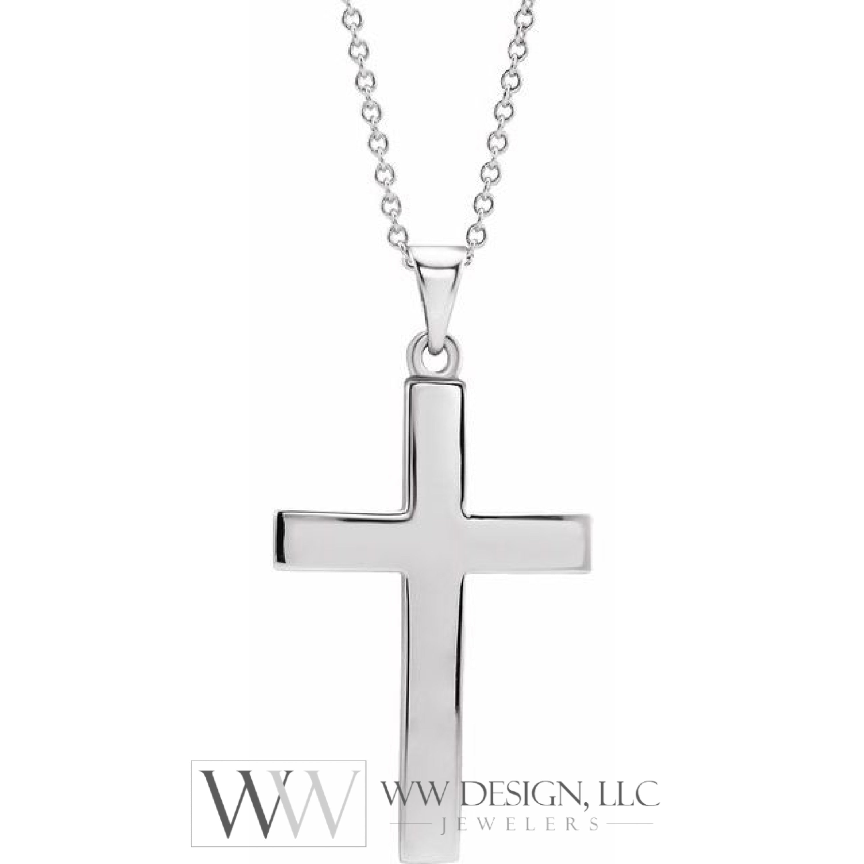 23mm x 15.9mm Cross 18" Necklace - 14K Gold (Y, W, or R), Platinum or Sterling Silver