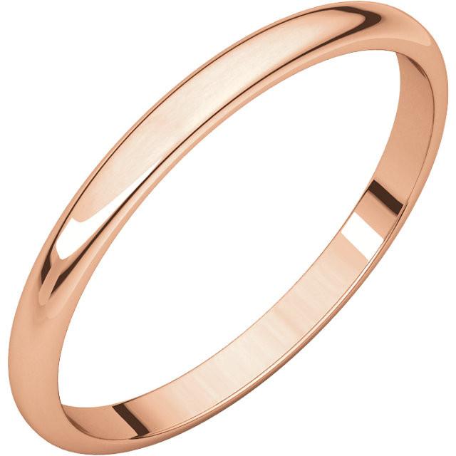 2mm Half Round Light Wedding Band Stackable Ring - 14k Gold (Y, W, or R), Palladium, Platinum, Sterling Silver