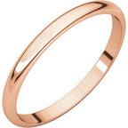 2mm Half Round Light Wedding Band Stackable Ring - 14k Gold (Y, W, or R), Palladium, Platinum, Sterling Silver