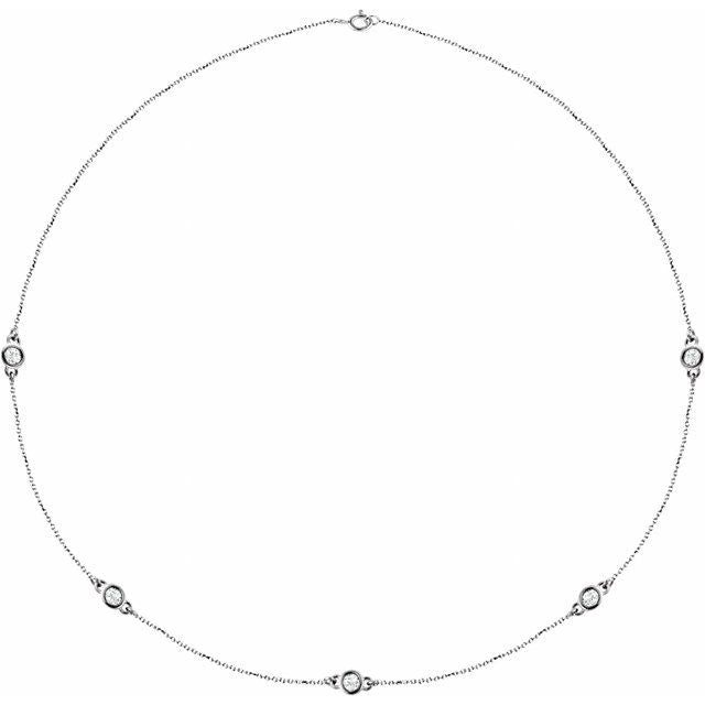 14K White 1 CTW Natural Diamond 5-Station 18" Necklace