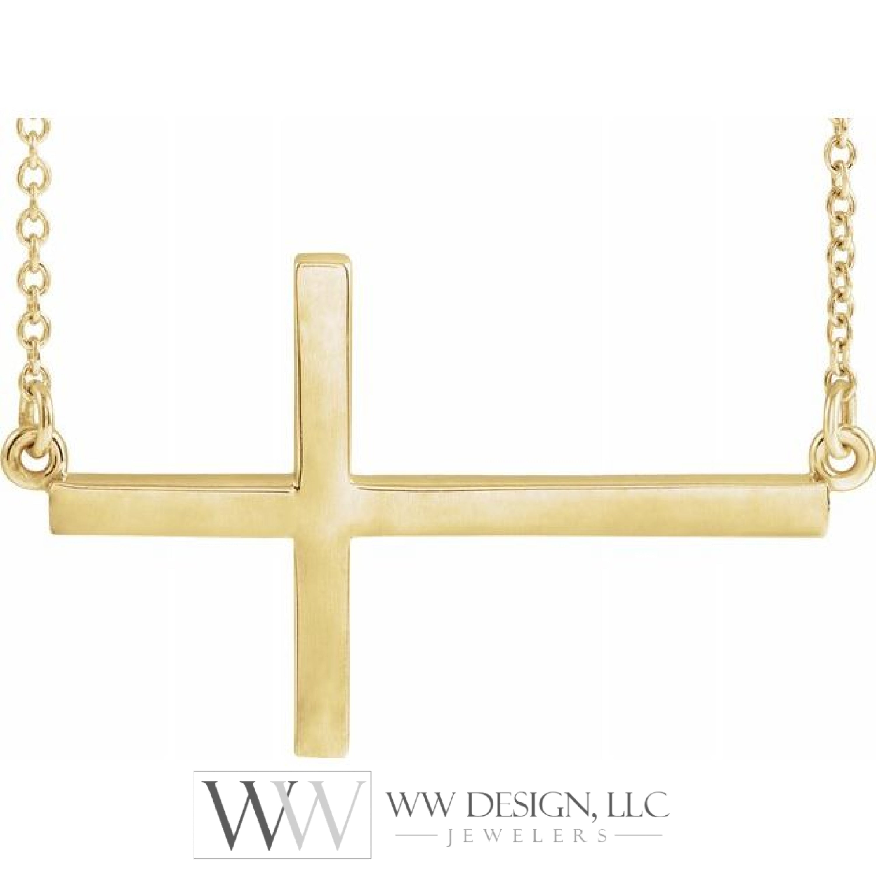 28x16.2 mm Sideways Cross 16-18" Necklace - 14K Gold (Y, W, or R), or Sterling Silver