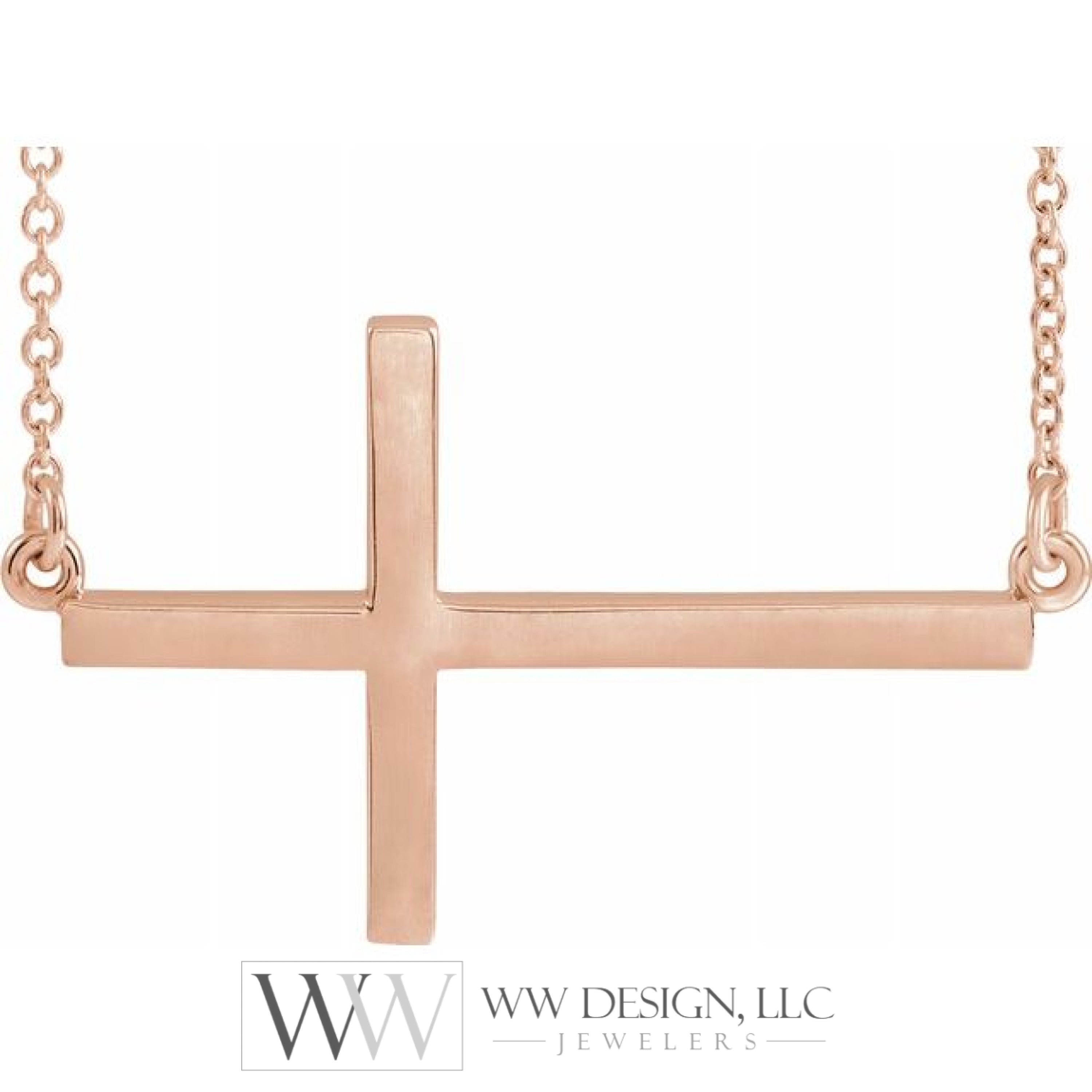 28x16.2 mm Sideways Cross 16-18" Necklace - 14K Gold (Y, W, or R), or Sterling Silver