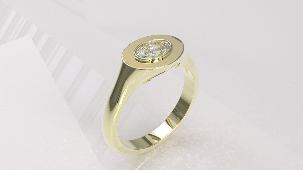 0.33 Ctw East-West Sideways Oval Signet Diamond Ring - 14K 18K (Yellow White Rose) Platinum Rings