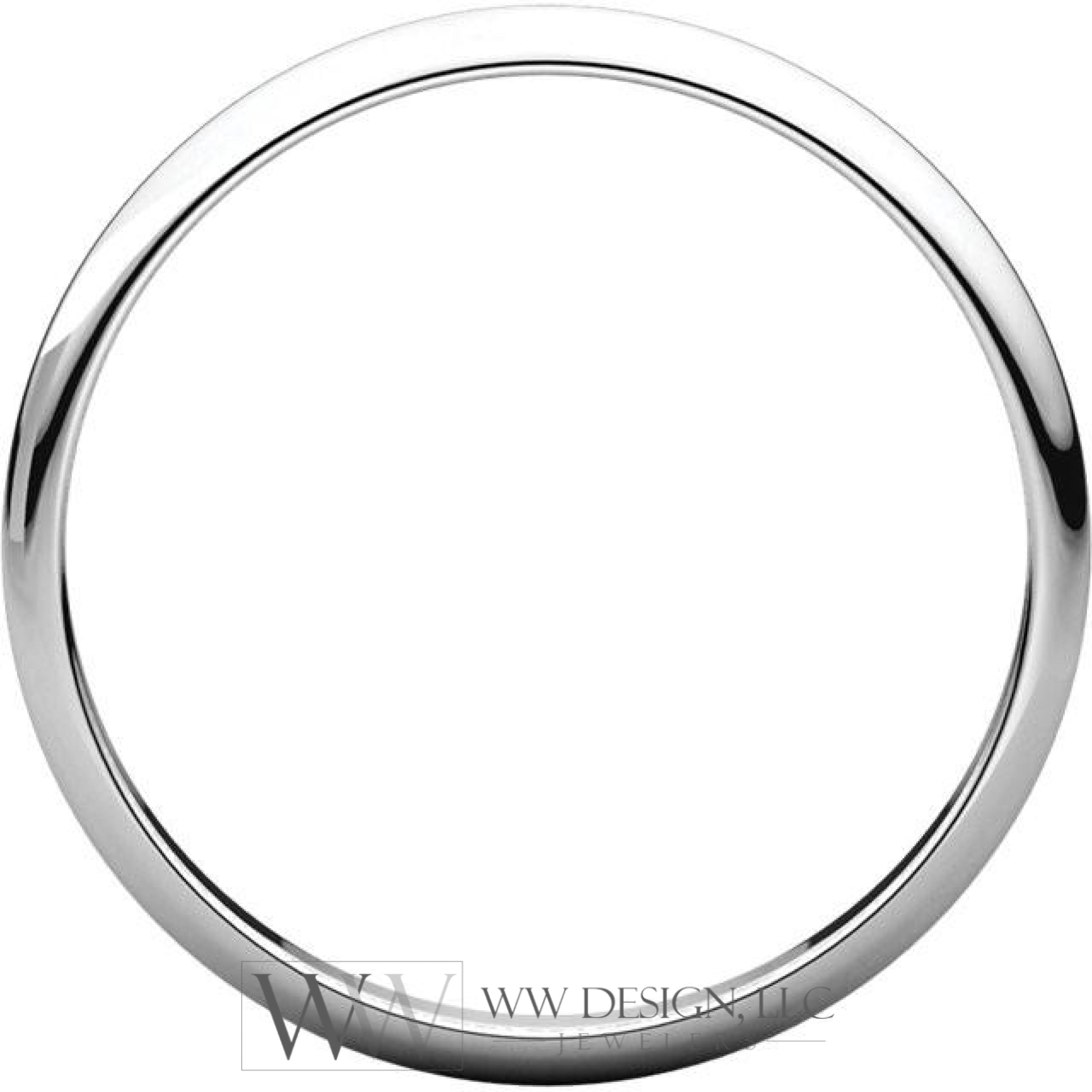 2mm Half Round Light Wedding Band Stackable Ring - 14k Gold (Y, W, or R), Palladium, Platinum, Sterling Silver