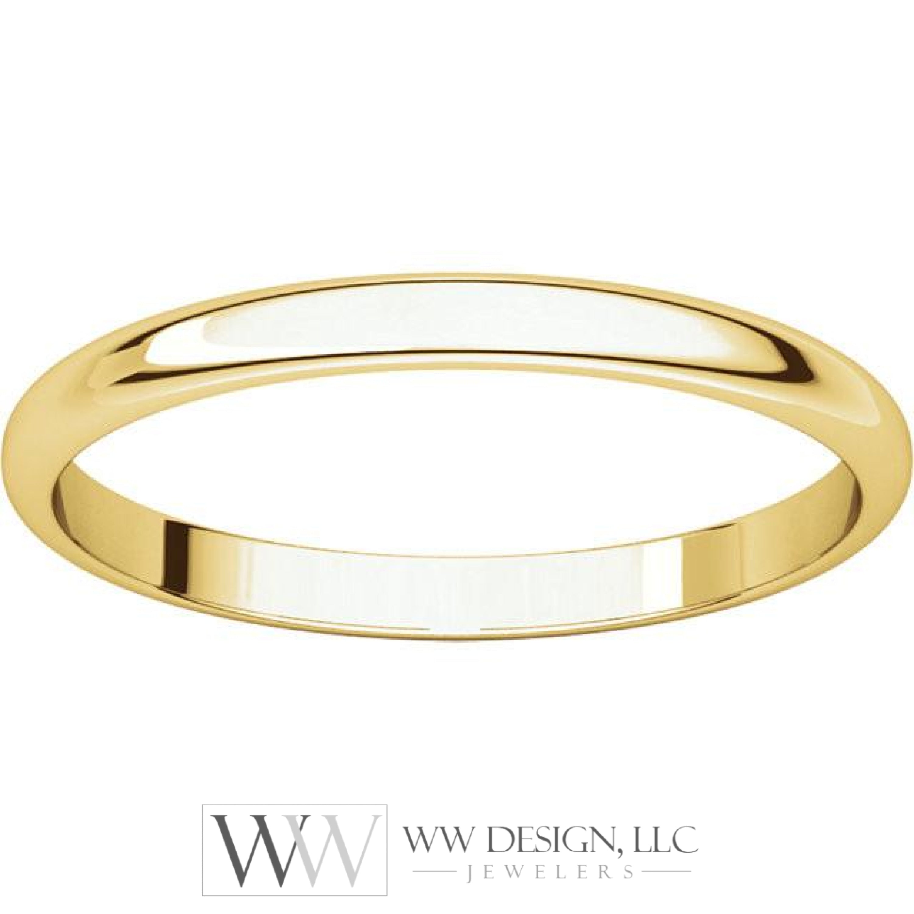 2mm Half Round Light Wedding Band Stackable Ring - 14k Gold (Y, W, or R), Palladium, Platinum, Sterling Silver