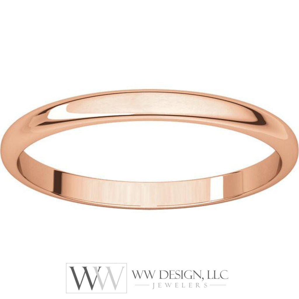 2mm Half Round Light Wedding Band Stackable Ring - 14k Gold (Y, W, or R), Palladium, Platinum, Sterling Silver