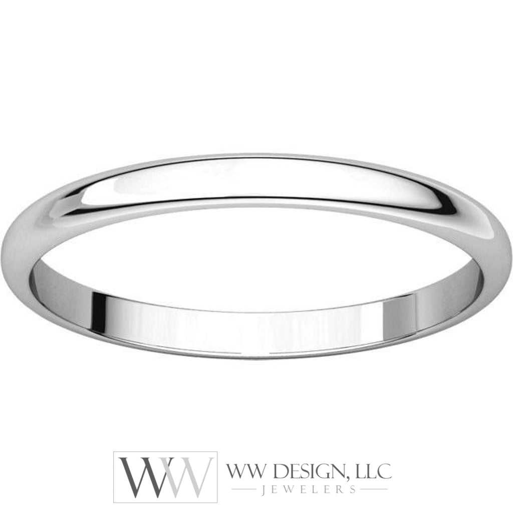 2mm Half Round Light Wedding Band Stackable Ring - 14k Gold (Y, W, or R), Palladium, Platinum, Sterling Silver