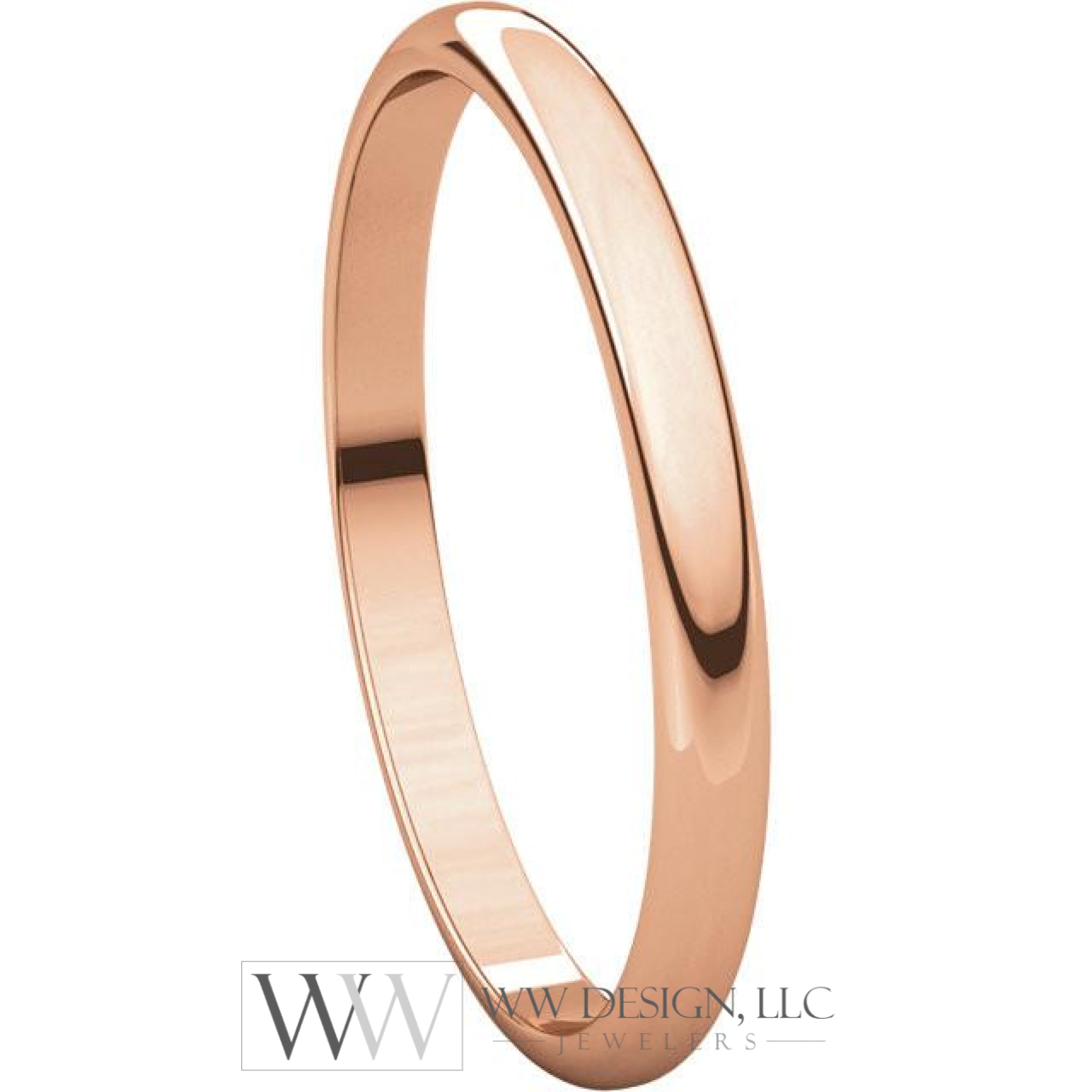 2mm Half Round Light Wedding Band Stackable Ring - 14k Gold (Y, W, or R), Palladium, Platinum, Sterling Silver