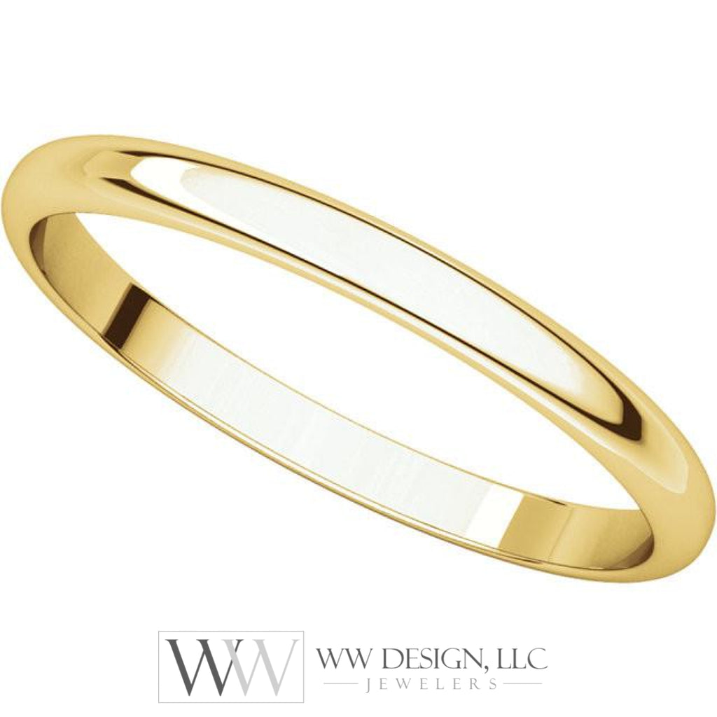 2mm Half Round Light Wedding Band Stackable Ring - 14k Gold (Y, W, or R), Palladium, Platinum, Sterling Silver