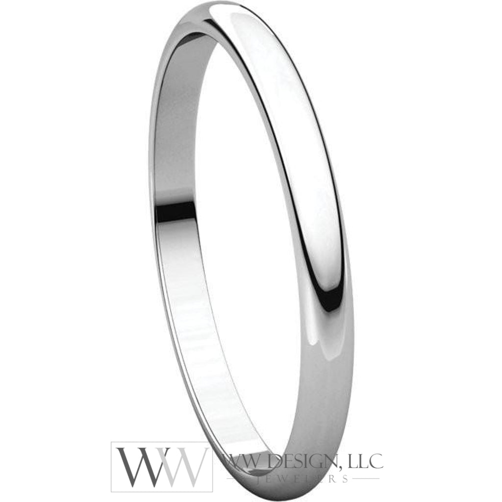 2mm Half Round Light Wedding Band Stackable Ring - 14k Gold (Y, W, or R), Palladium, Platinum, Sterling Silver