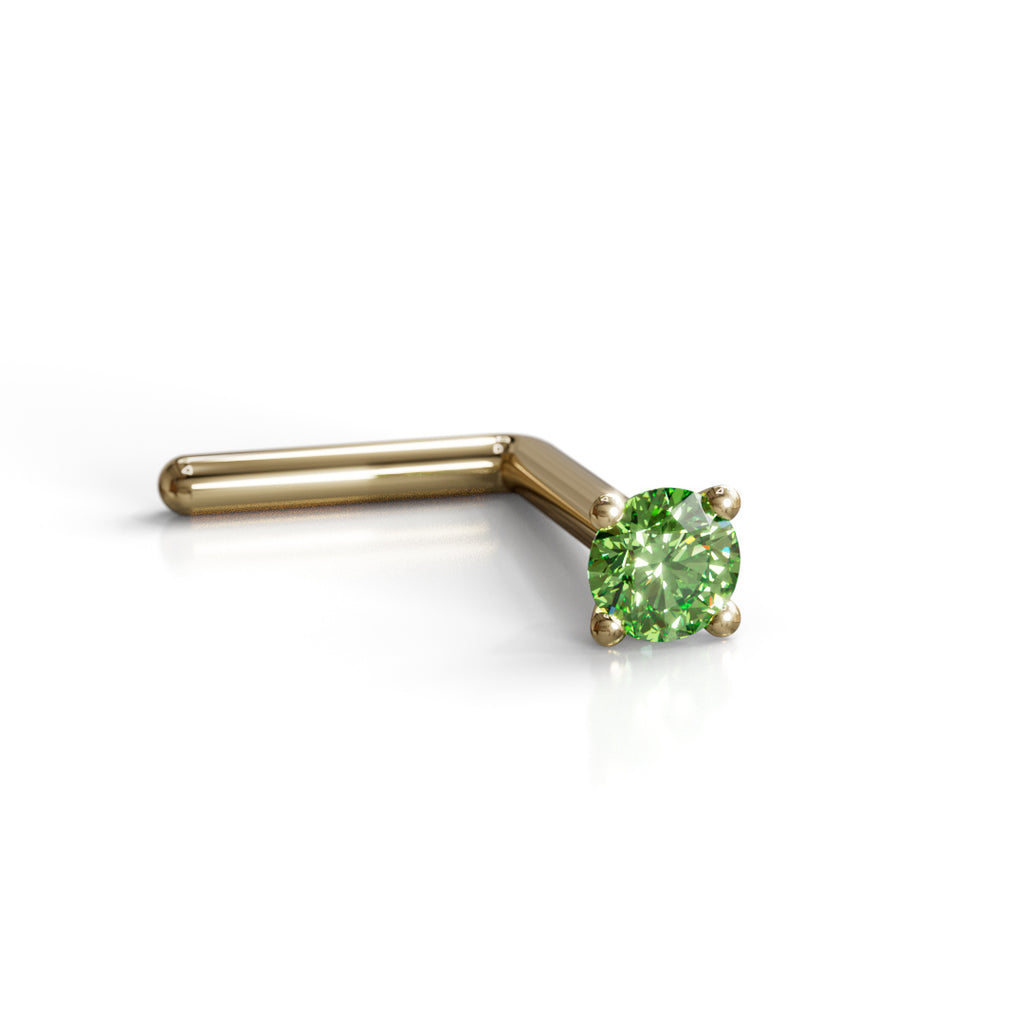 Green Diamond Nose Stud 2mm - Post w/ 14k Solid Yellow or White Gold or Sterling Silver - Helix Tragus Lobe Lip Cartilage