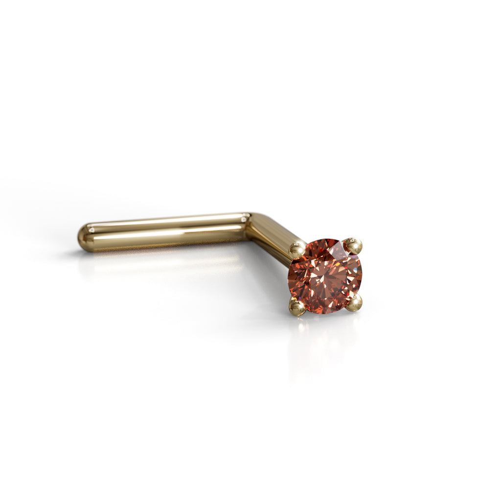 Orange Diamond Nose Stud 2mm - Post w/ 14k Solid Yellow or White Gold or Sterling Silver - Helix Tragus Lobe Lip Cartilage