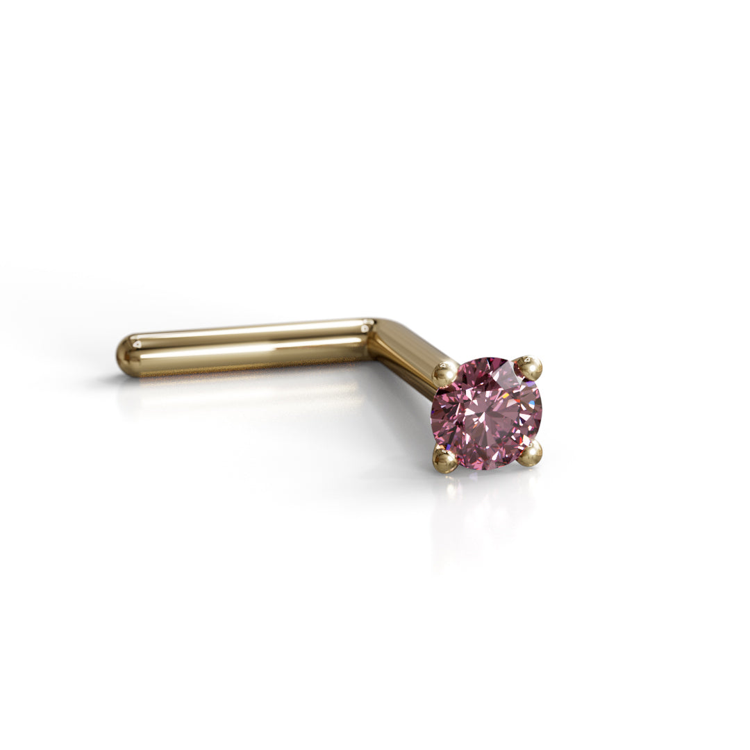 Pink Diamond Nose Stud 2mm - Post w/ 14k Solid Yellow or White Gold or Sterling Silver - Helix Tragus Lobe Lip Cartilage
