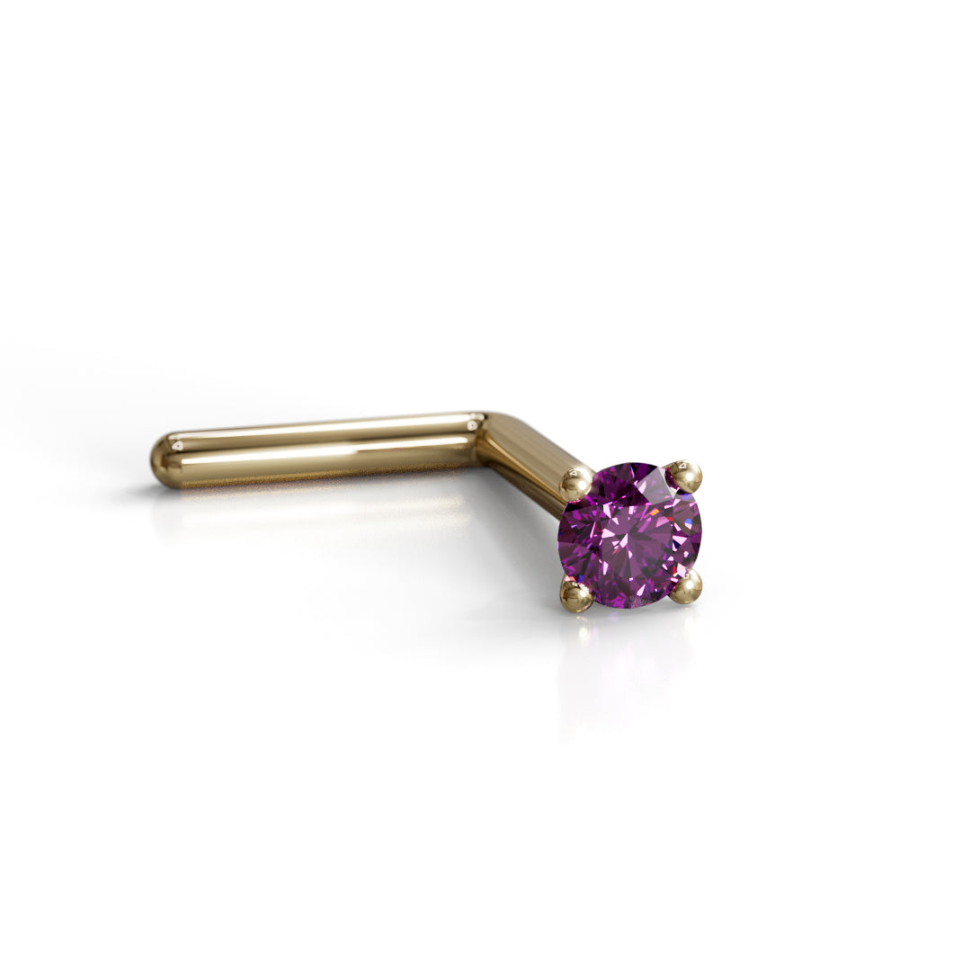 Purple Diamond Nose Stud 2mm - Post w/ 14k Solid Yellow or White Gold or Sterling Silver - Helix Tragus Lobe Lip Cartilage