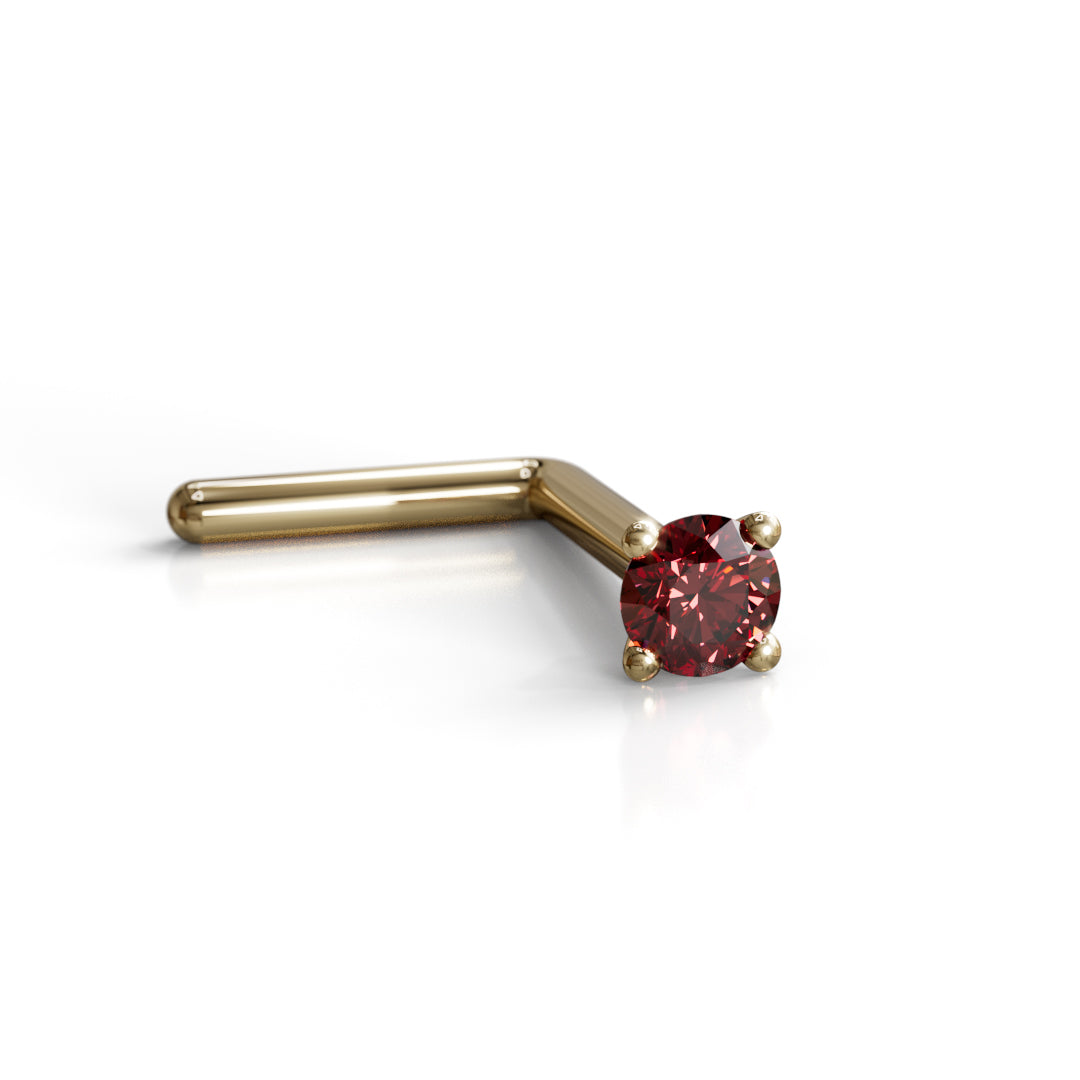 Red Diamond Nose Stud 2mm - Post w/ 14k Solid Yellow or White Gold or Sterling Silver - Helix Tragus Lobe Lip Cartilage