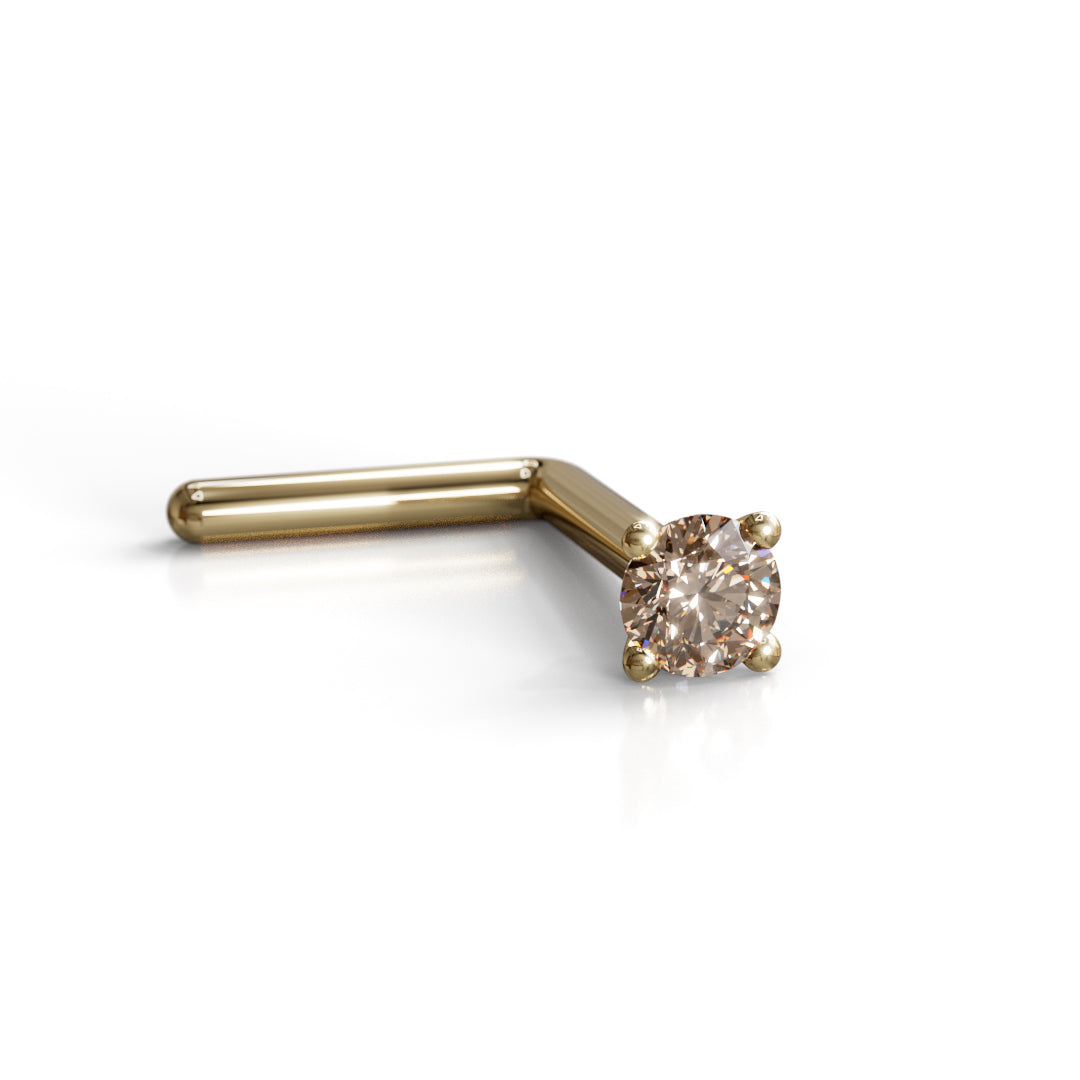 Champagne Diamond Nose Stud 2mm SI - Post w/ 14k Solid Yellow or White Gold or Sterling Silver - Helix Tragus Lobe Lip Cartilage