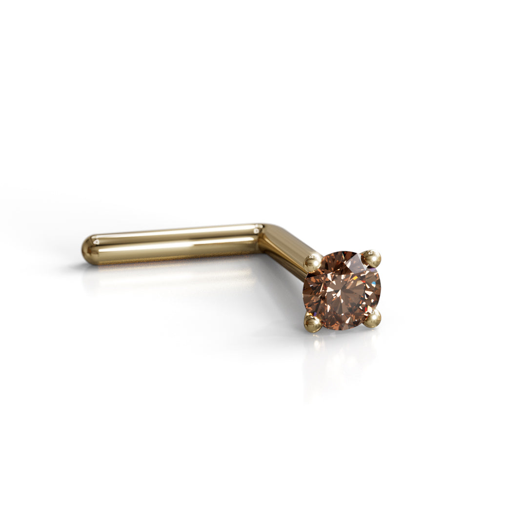 Cognac Diamond Nose Stud 2mm SI - Post w/ 14k Solid Gold (Y, R or W), 18k, Platinum, or Sterling Silver - Nose Helix Tragus Lobe Cartilage