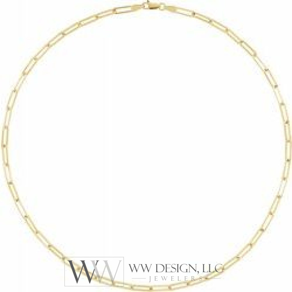 3.85 mm Thin Elongated Flat Link Paperclip Chain - 14k Gold (Y, W, or R), or Sterling Silver - wwdesignjewelers.com