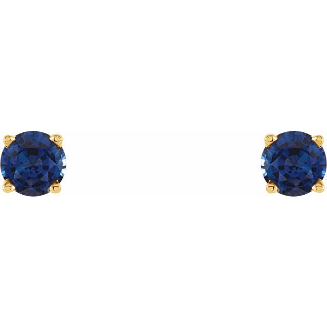14K Yellow 4 mm Lab-Grown Blue Sapphire Earrings