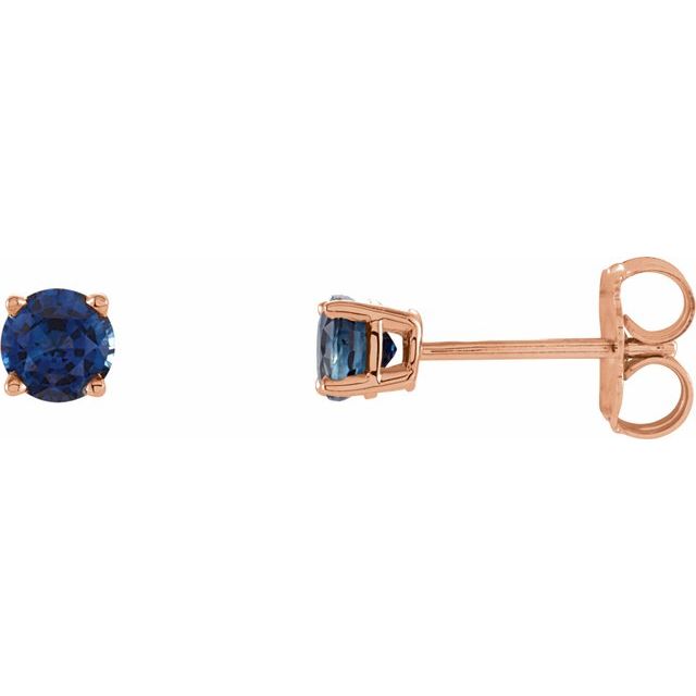 14K Rose 4 mm Natural Blue Sapphire Earrings