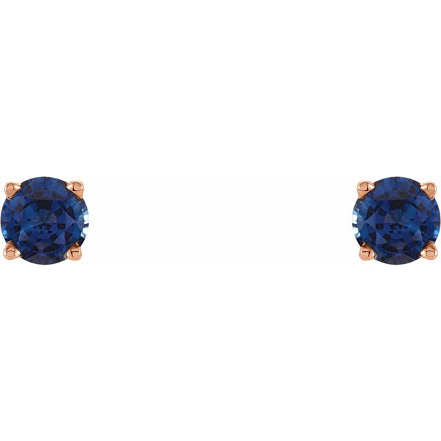 14K Rose 4 mm Lab-Grown Blue Sapphire Earrings