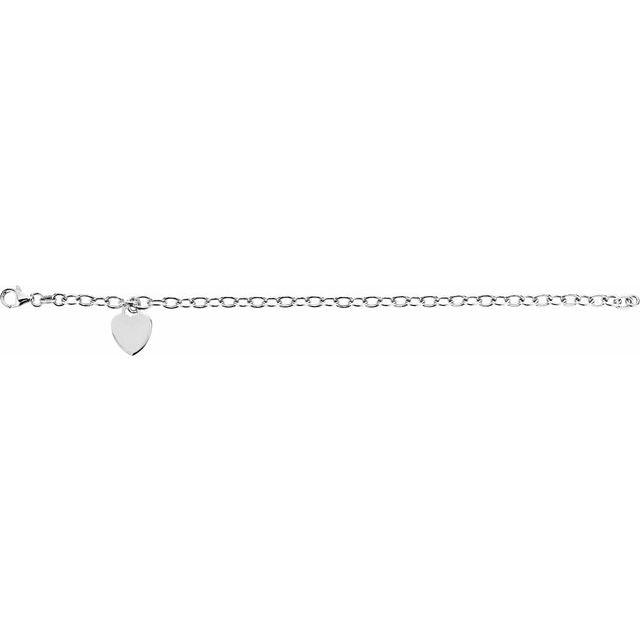 Sterling Silver Heart Charm 7.5" Bracelet