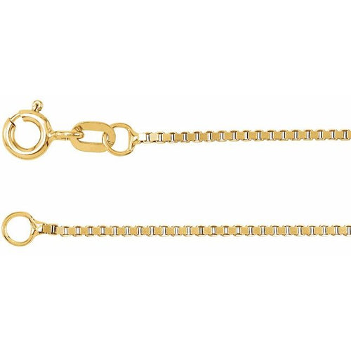 1.2mm Box Chain Bracelet or Necklace - 14k Gold (Y, W), or Sterling Silver
