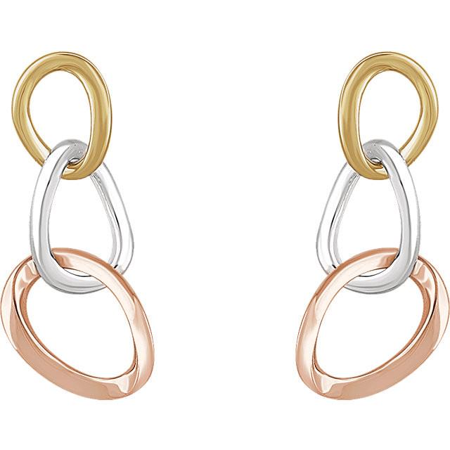 14K Yellow, White, & Rose Geometric Drop Earrings