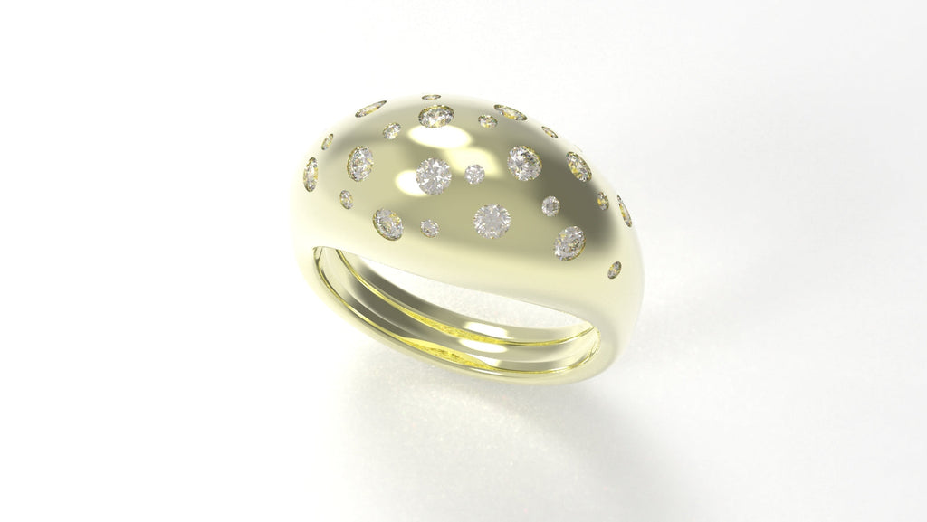 Polka Dot Diamond Dome Ring Untreated Vs F Genuine Diamonds - 14K 18K (Yellow White Rose) Platinum