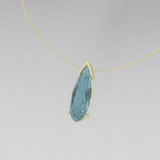 Elongated Pear Aquamarine Necklace - 14k Gold (Y, W or R)