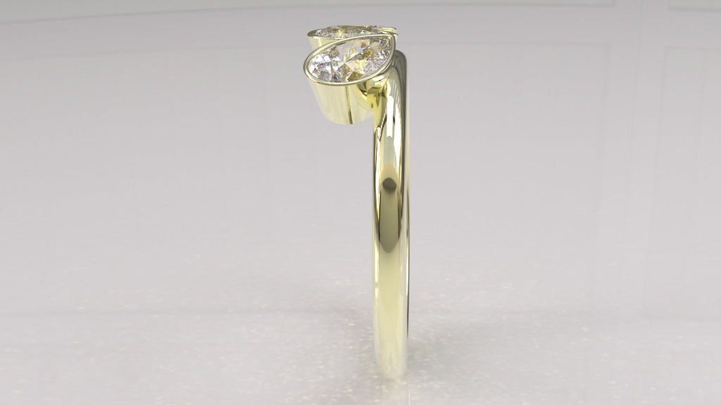 0.58 Ctw Graduated Asymetrical Pear Trio Diamond Ring - 14K 18K (Yellow White Rose) Platinum Rings