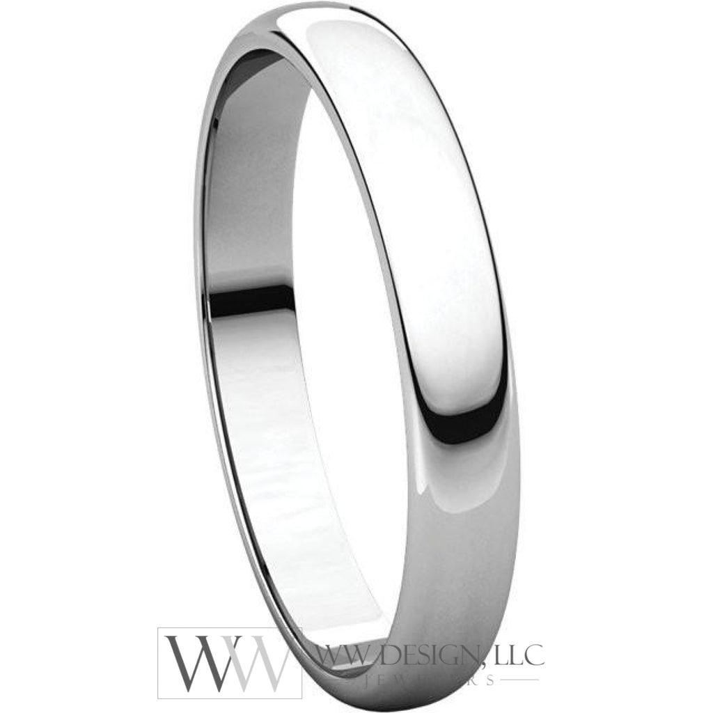 3mm Half Round Light Wedding Band Stackable Ring - 14k Gold (Y, W, or R), Palladium, Platinum, Sterling Silver