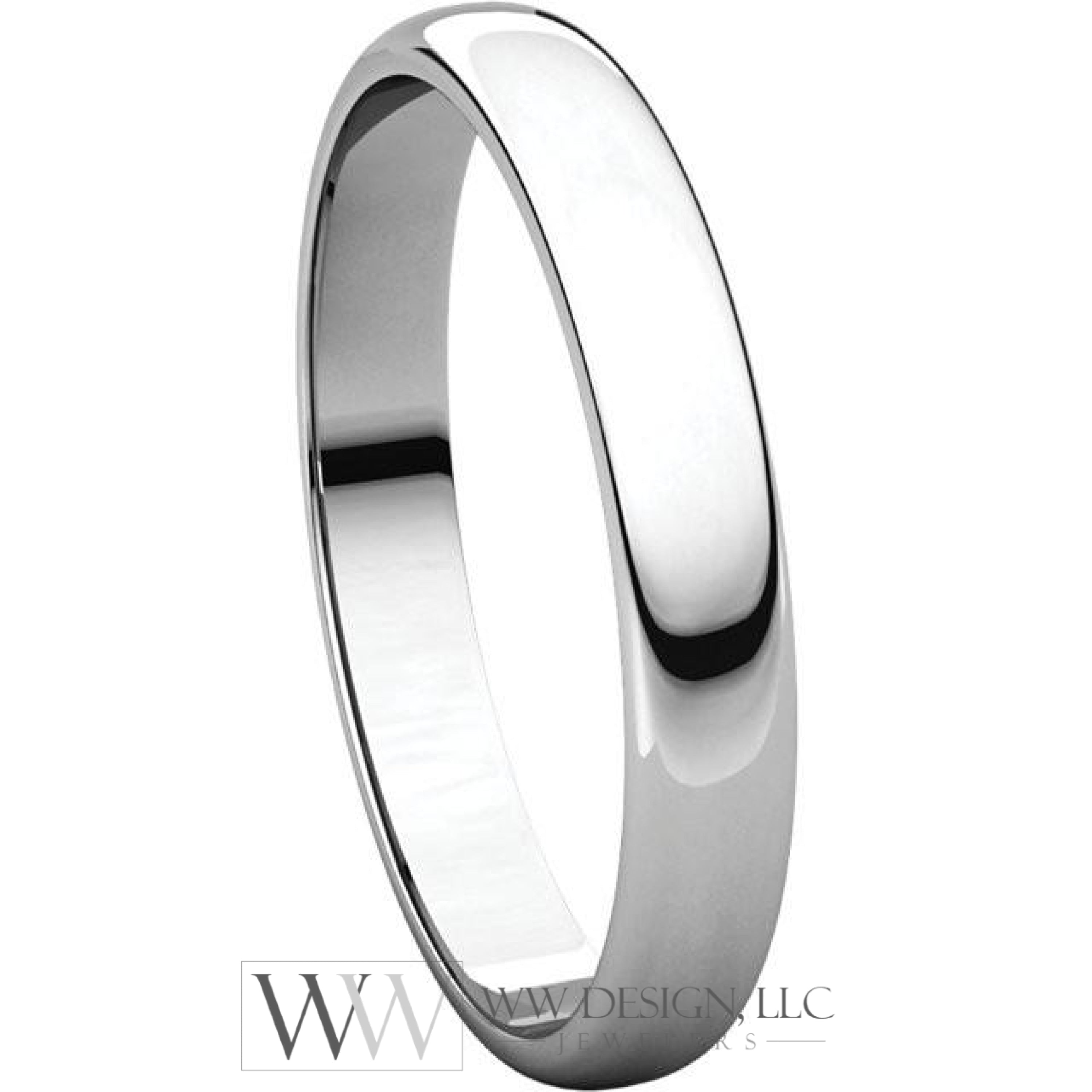 3mm Half Round Light Wedding Band Stackable Ring - 14k Gold (Y, W, or R), Palladium, Platinum, Sterling Silver