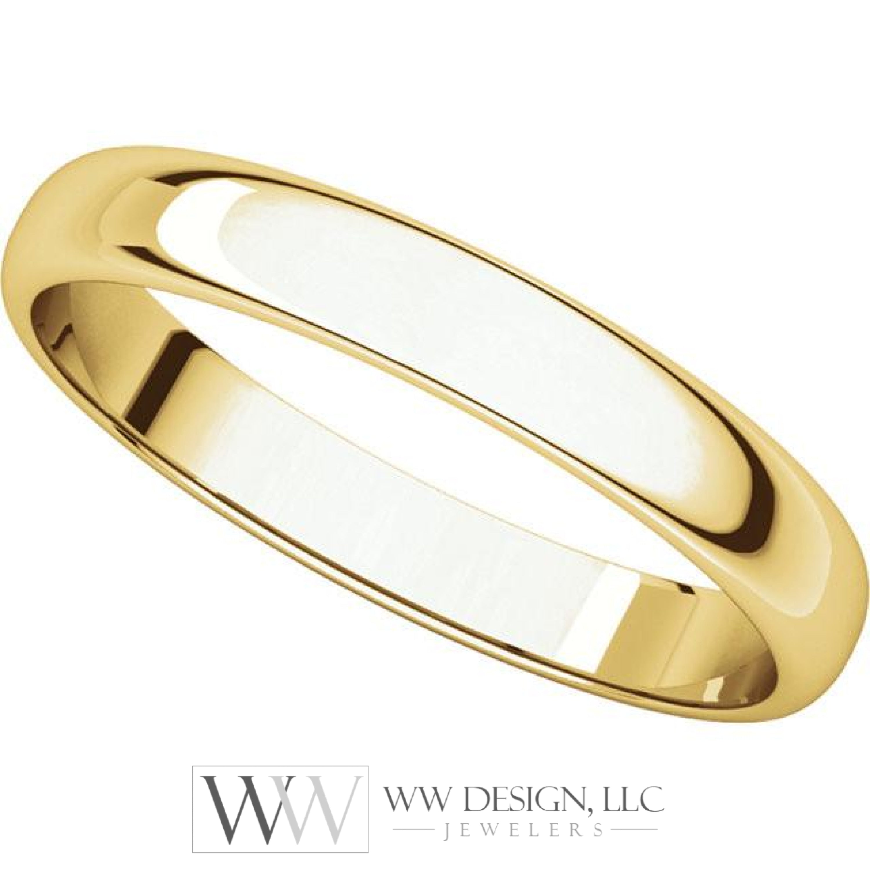 3mm Half Round Light Wedding Band Stackable Ring - 14k Gold (Y, W, or R), Palladium, Platinum, Sterling Silver