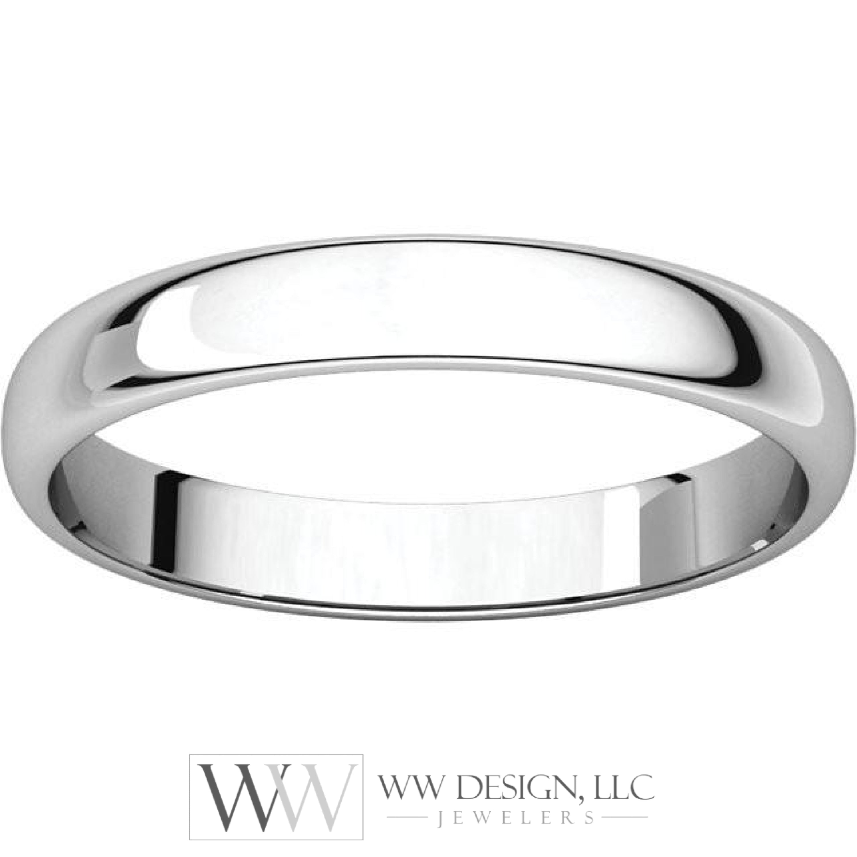 3mm Half Round Light Wedding Band Stackable Ring - 14k Gold (Y, W, or R), Palladium, Platinum, Sterling Silver