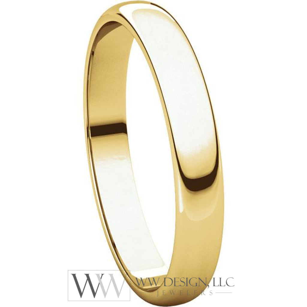 3mm Half Round Light Wedding Band Stackable Ring - 14k Gold (Y, W, or R), Palladium, Platinum, Sterling Silver