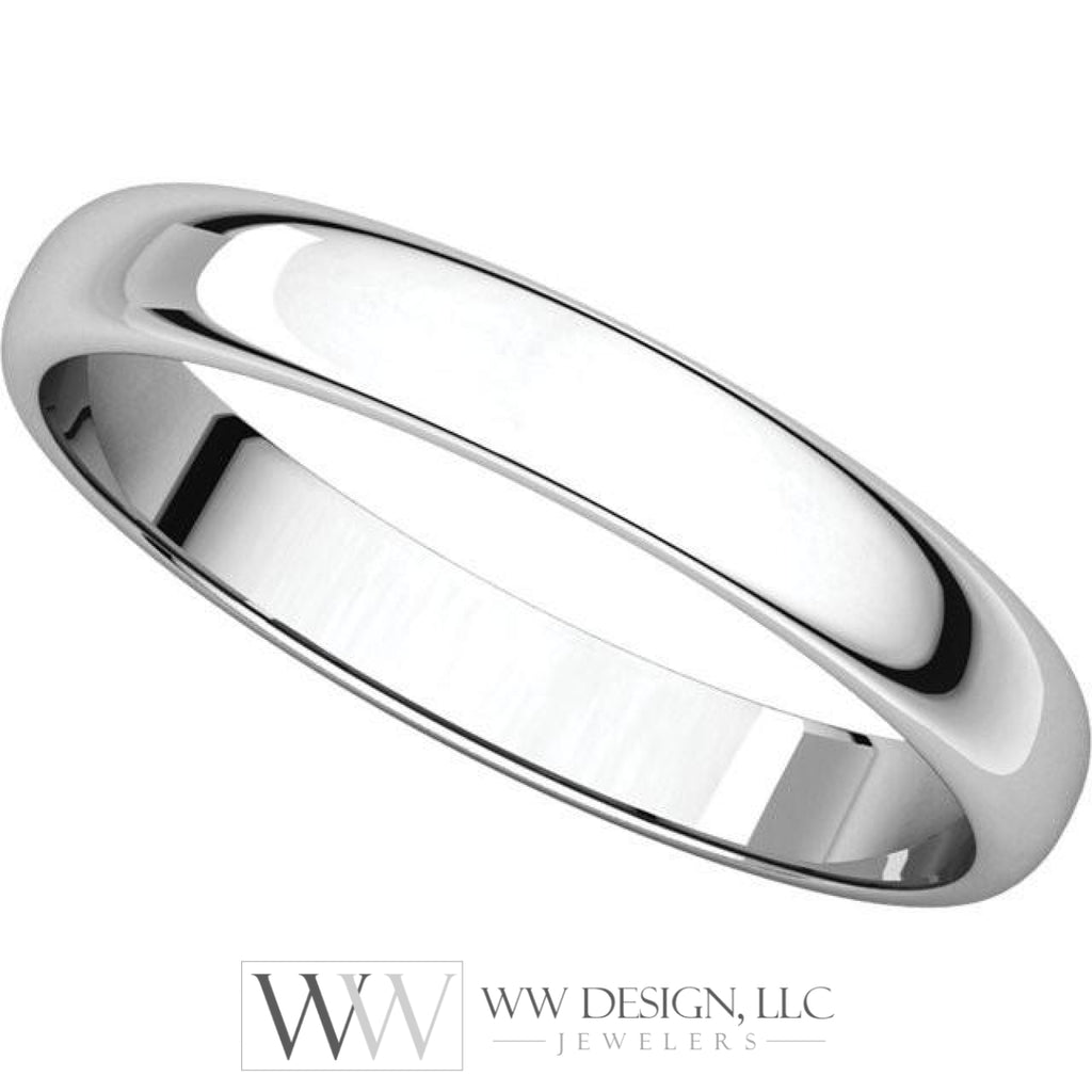 3mm Half Round Light Wedding Band Stackable Ring - 14k Gold (Y, W, or R), Palladium, Platinum, Sterling Silver