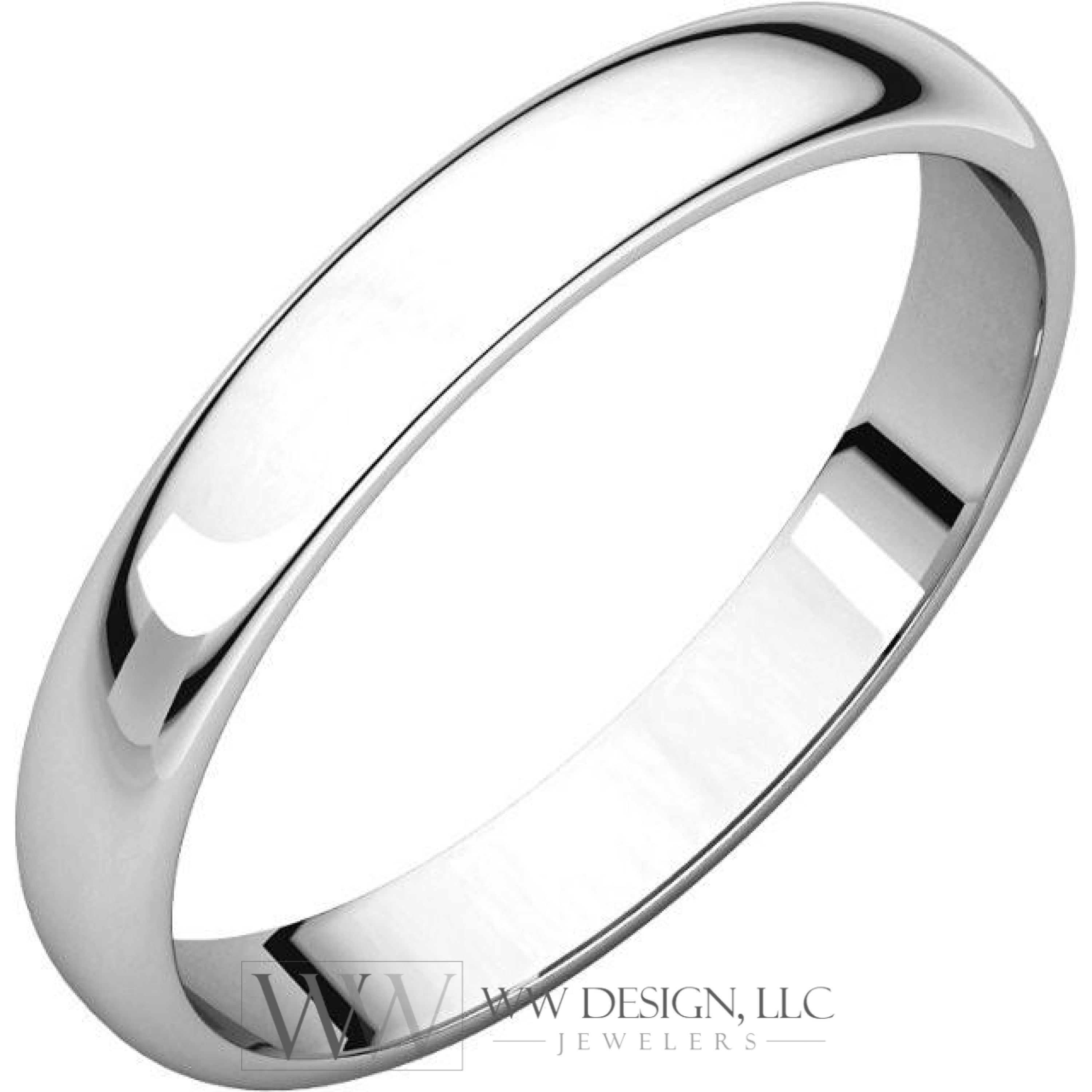 3mm Half Round Light Wedding Band Stackable Ring - 14k Gold (Y, W, or R), Palladium, Platinum, Sterling Silver