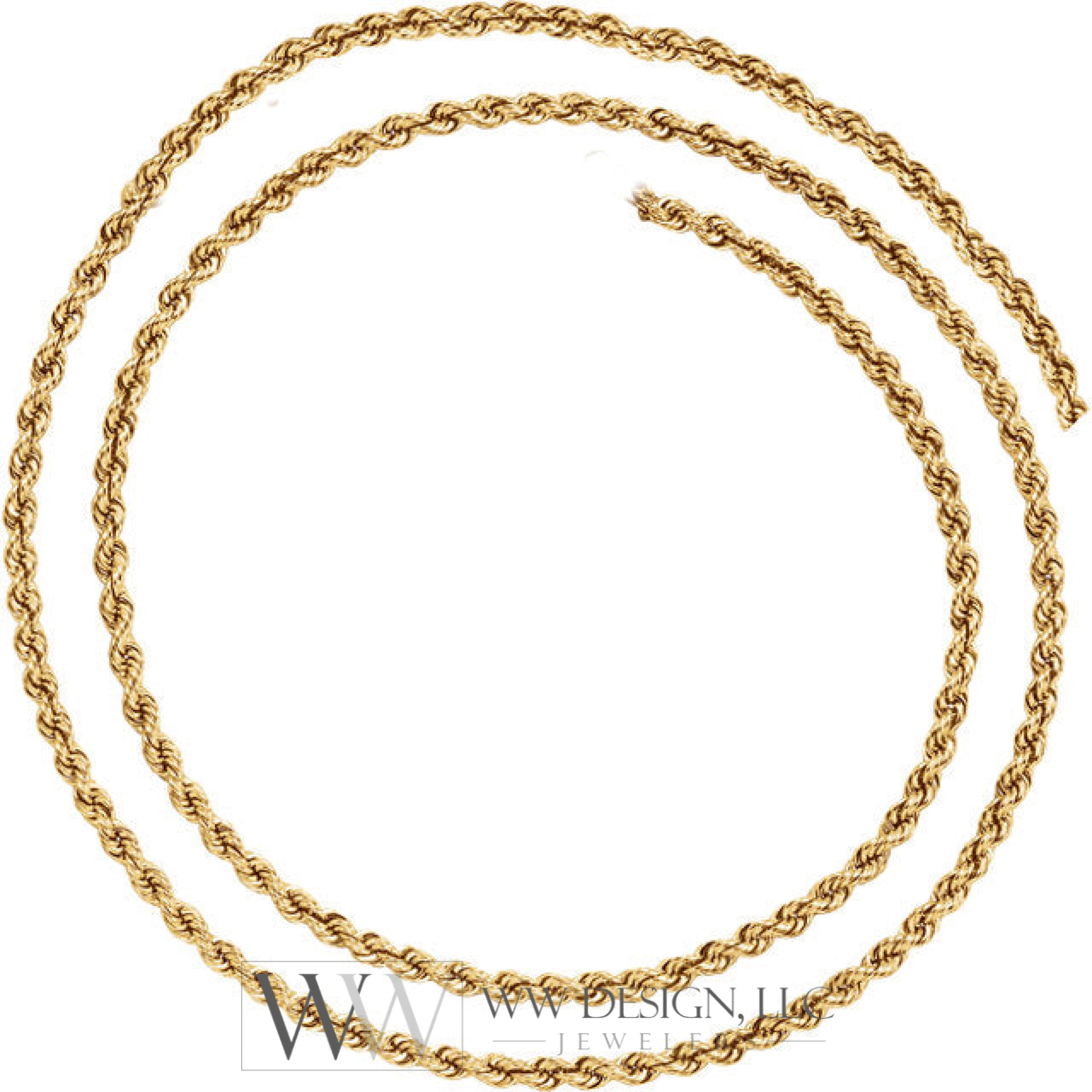 3 mm Rope Chain - 14k Gold (Yellow or White) - WW Design, LLC