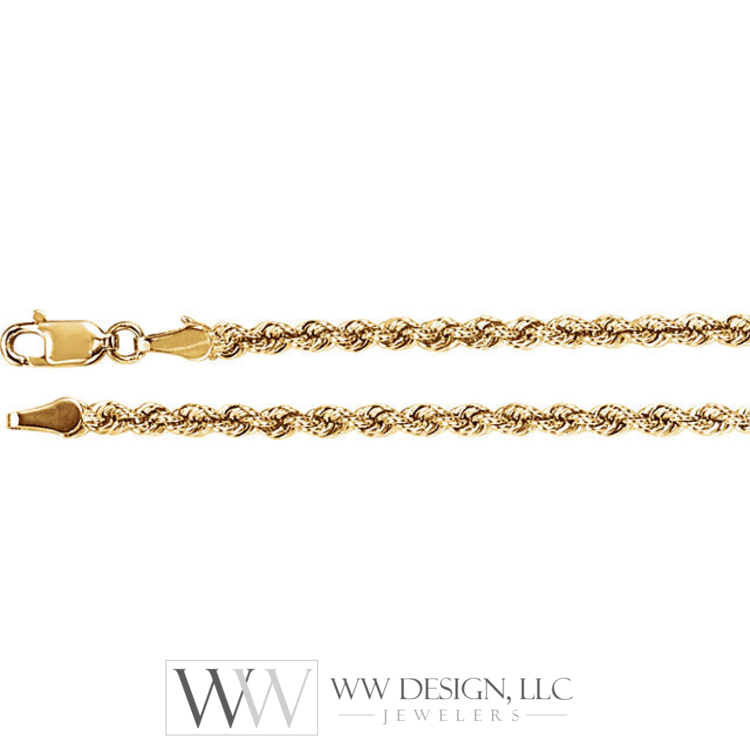 3 mm Rope Chain - 14k Gold (Yellow or White) - WW Design, LLC