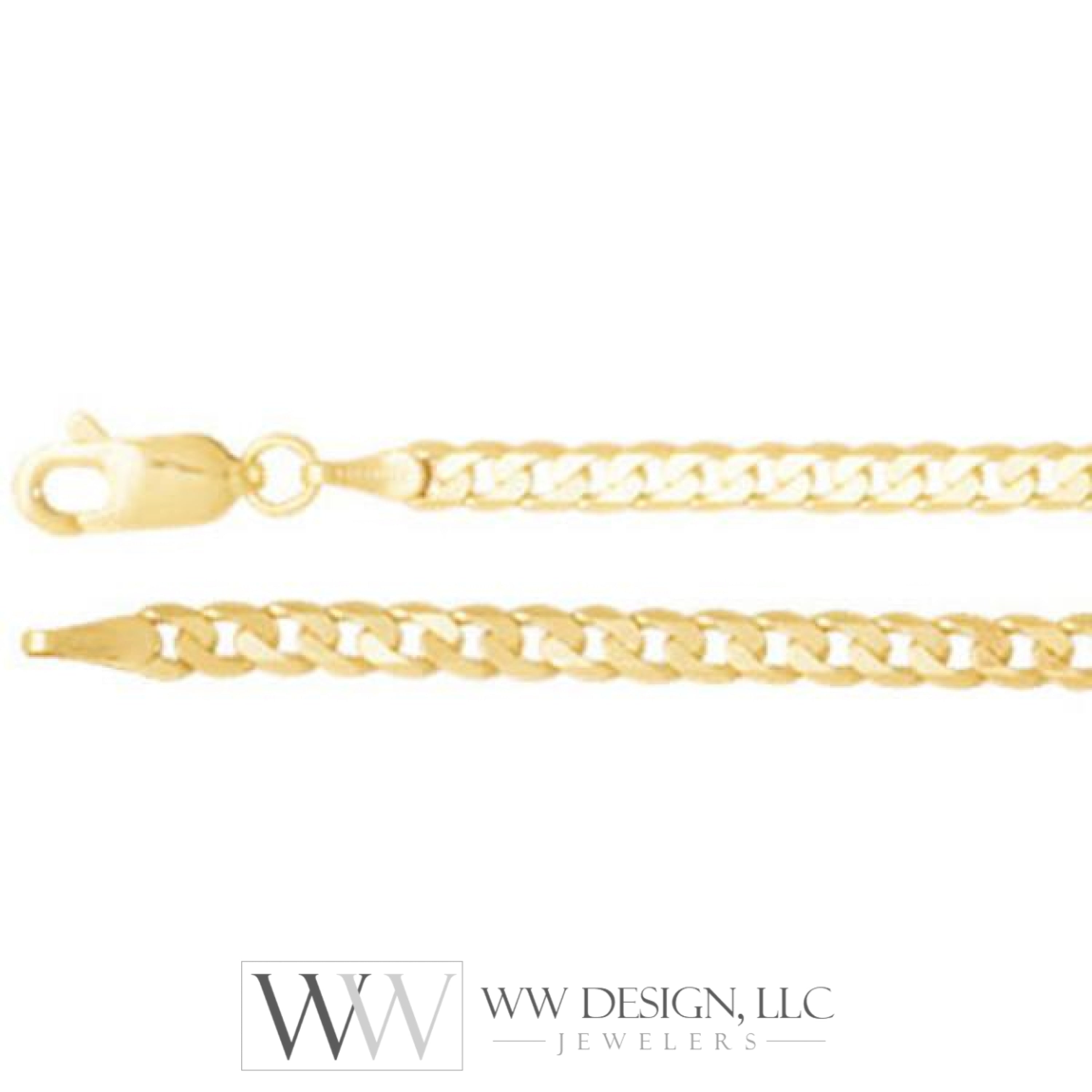 3mm Solid Curb 7" Chain Bracelet - 14K Yellow Gold