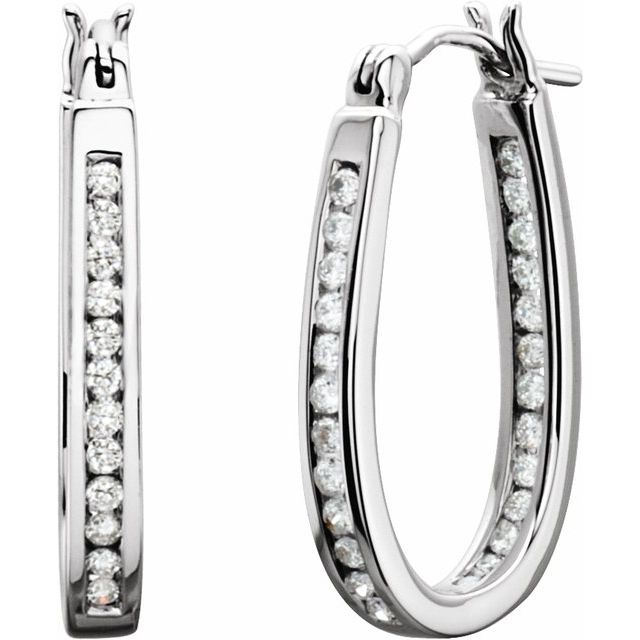 22.5 Mm 1/2 Ctw Natural Diamond Inside-Outside Hoop Earring - 14K Gold (Y W Or R) White Earrings