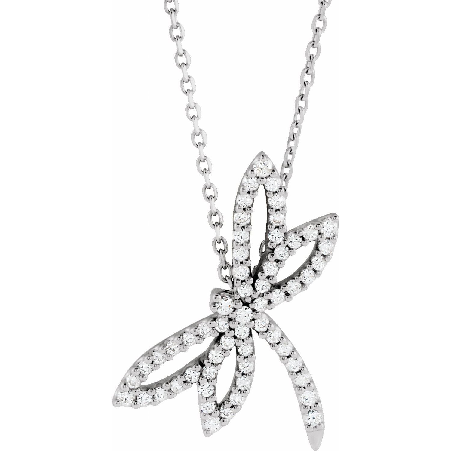 Diamond Dragonfly Pendant Necklace 0.305ctw - 14k Solid Gold, 14k Rose Gold, 14k White Gold