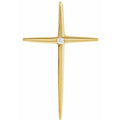 0.03 Ct Long Skinny Cross Pendant Necklace with Natural Diamond Center 28x18mm - 14K Solid Yellow Gold