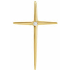 0.03 Ct Long Skinny Cross Pendant Necklace with Natural Diamond Center 28x18mm - 14K Solid Yellow Gold