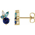 14K White Natural Blue Sapphire, Natural Aquamarine, Natural Blue Zircon & .07 CTW Natural Diamond Earrings